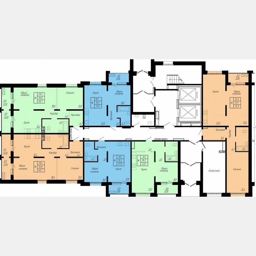 2-к. квартира, 60,7 м², 1/17 эт.
