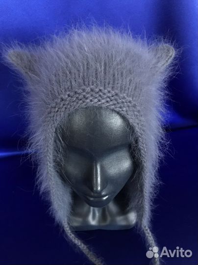 Вязаная шапка с ушками/чепчик/кошка/котошапка