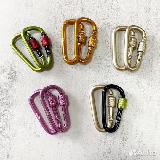 Карабин D-Тип 6см со стопором (металл) (микс) (чёр