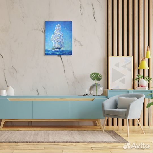 Картина маслом в раме Весна Птички Сад