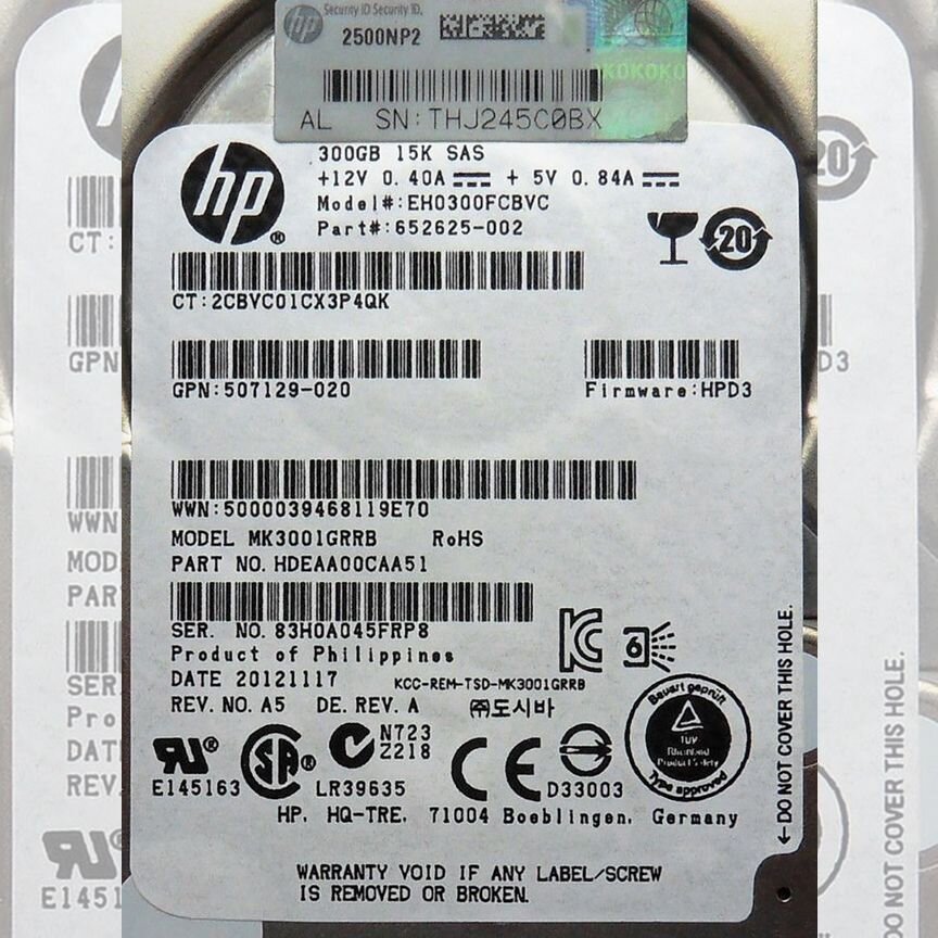 [EH0300FCBVC] Жесткий Диск Hp 300gb Sas 2,5" Hdd Eh0300fcbvc