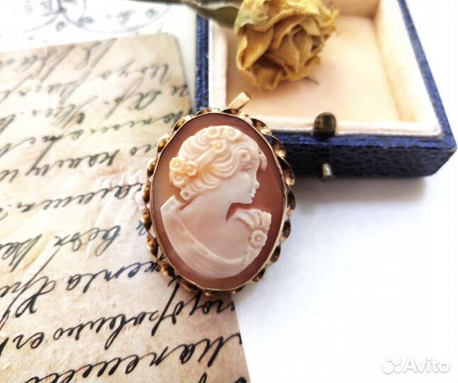 Камея, кулон, золото 375 ct, нат. раковина, Англия