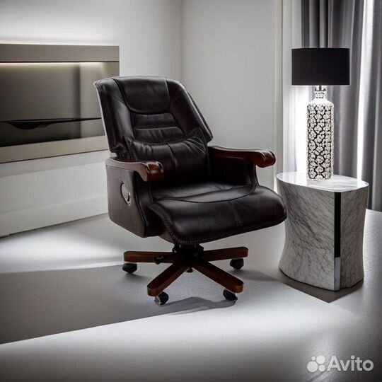 Кресло босса Натуральная кожа + Орех До 250 кг