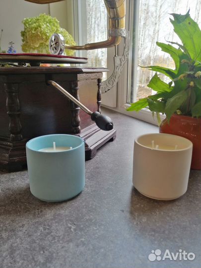 Свечи в гипсовом стакане с крышкой, набор 3 шт