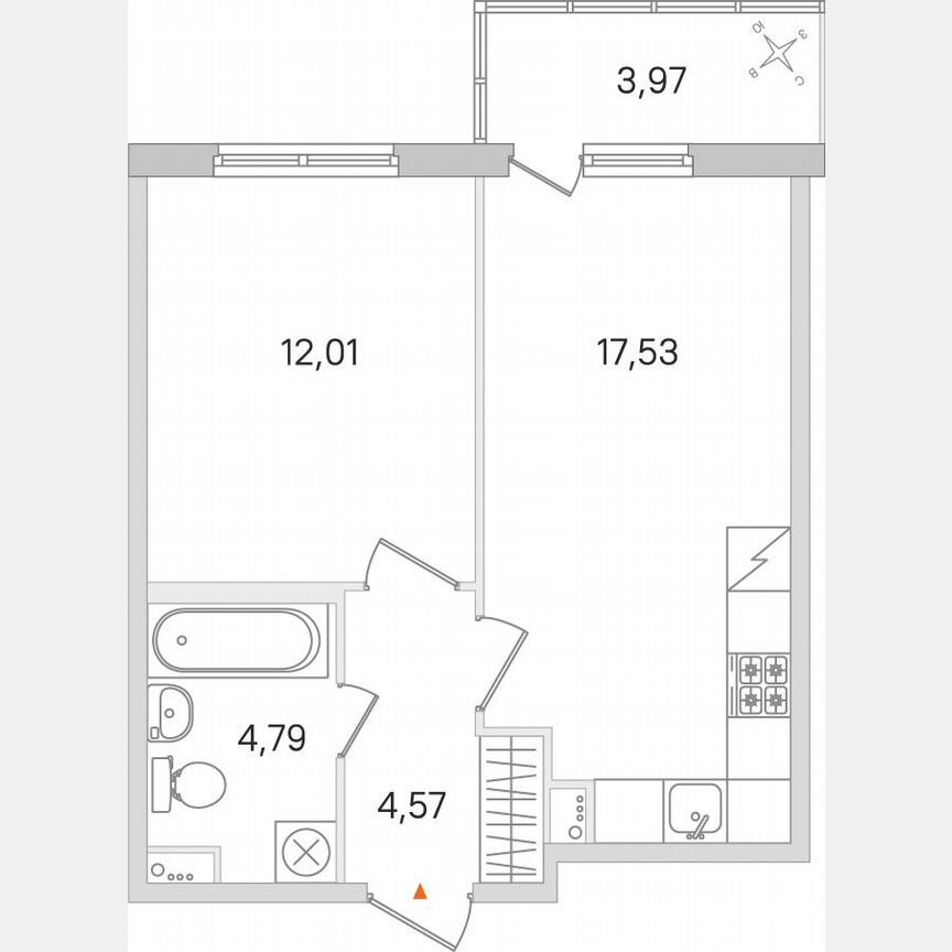 1-к. квартира, 40,1 м², 1/8 эт.