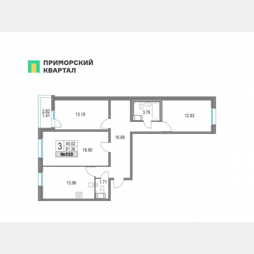 3-к. квартира, 81,4 м², 3/25 эт.