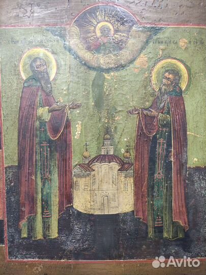 Старинная икона Зосима и Савватия 18 век