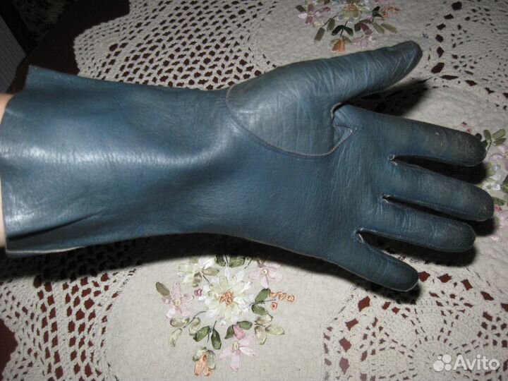 Перчатки винтажные женские кожа Европа морск. волн