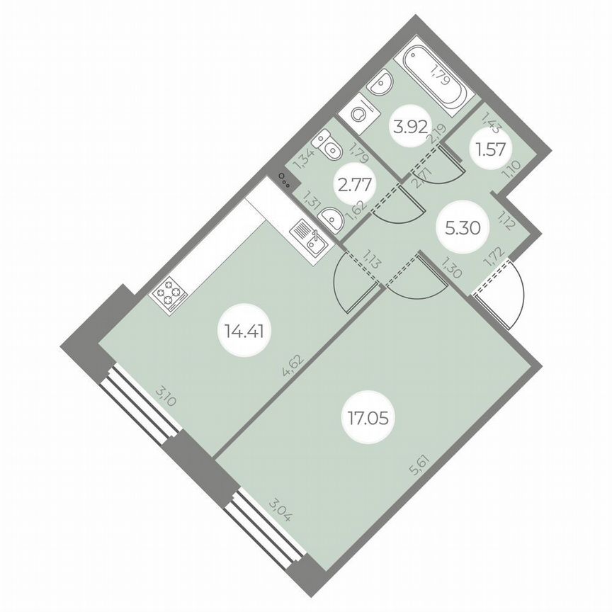 1-к. квартира, 45 м², 2/20 эт.