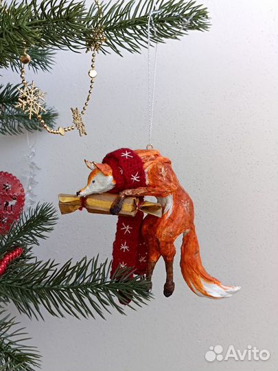Ватные елочные игрушки, лиса