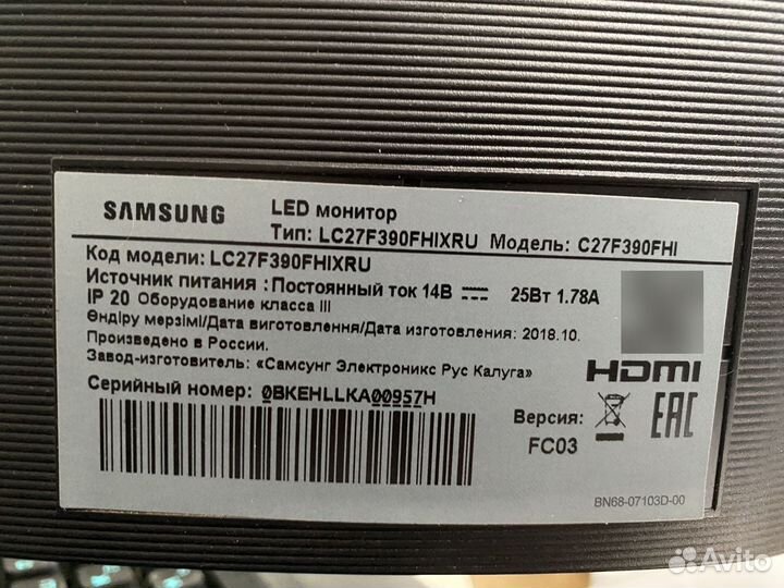 Монитор samsung C27F390FHI