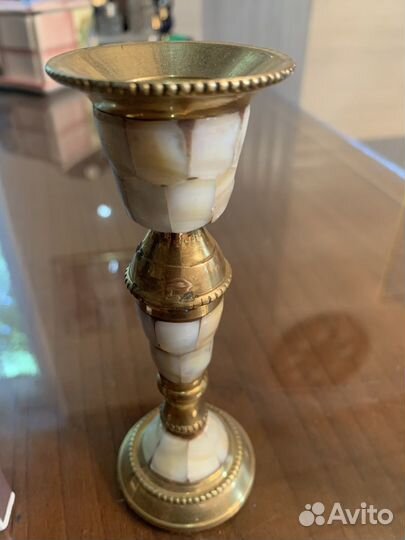 Подсвечник латунь и перламутр, ручная работа