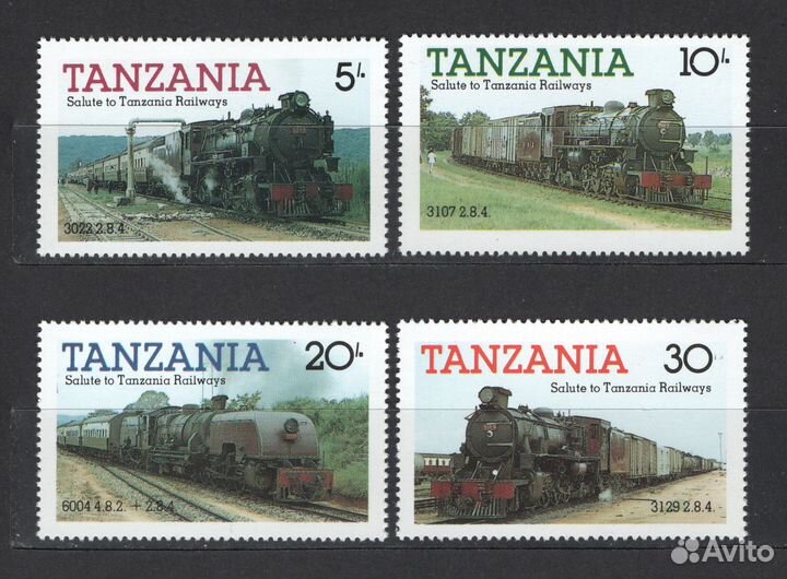 Танзания (Tanzania) 1985. Поезда, локомотивы. 4 м