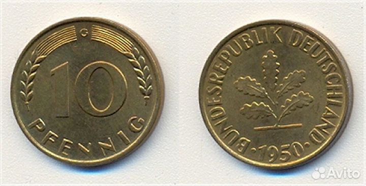 Германия 10 пфеннигов, 1950