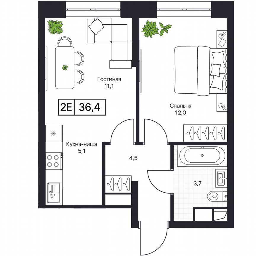 2-к. квартира, 36,4 м², 16/17 эт.