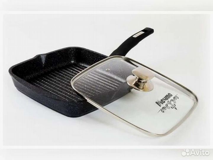 Сковорода гриль 26*26см с крышкой Гранит star