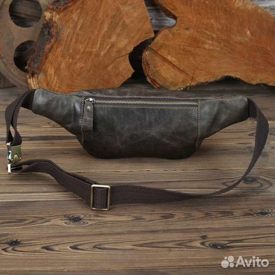 Мужская поясная сумка банан из натуральной кожи
