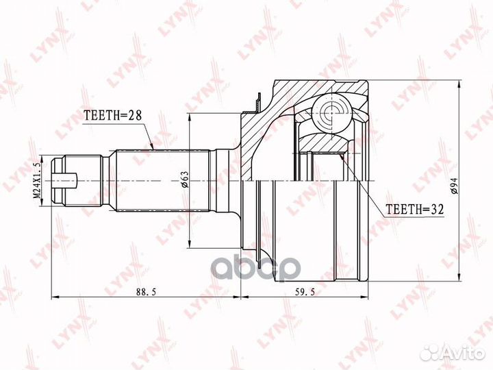 Шрус наружный, honda CR-V 2.0 02-06 CO3411 lynx