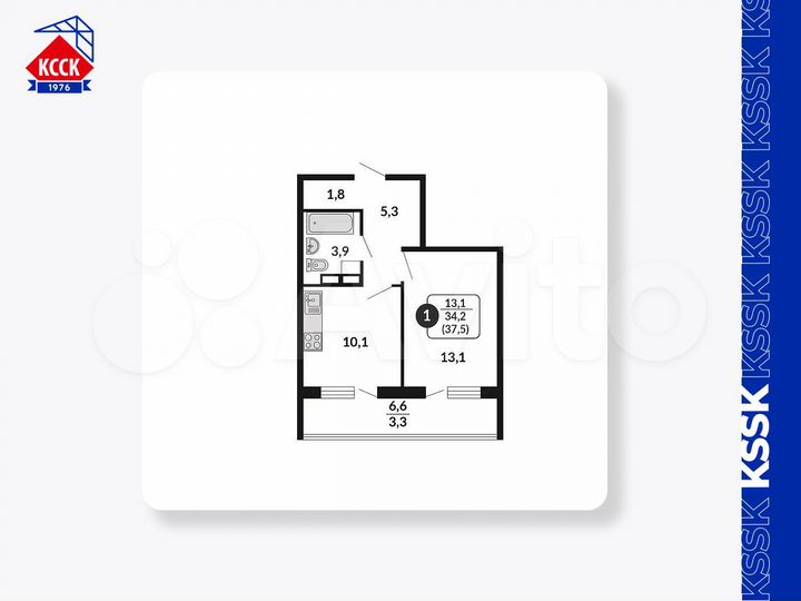 1-к. квартира, 37,5 м², 7/18 эт.