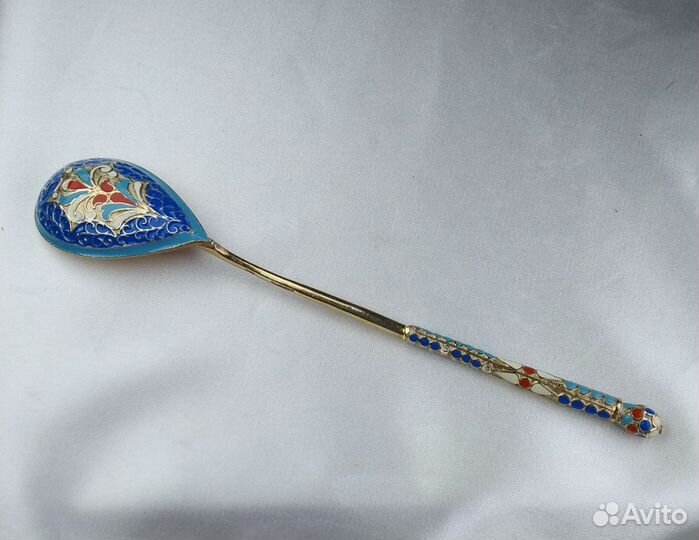 Ложка для мёда,варенья с эмалью 84проба