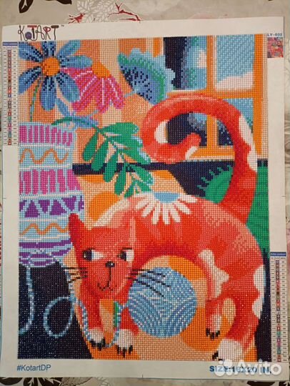 Картина алмазной обработки Котейка