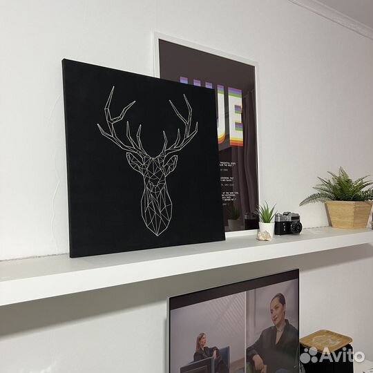 Картина из ткани с вышивкой икея голова оленя