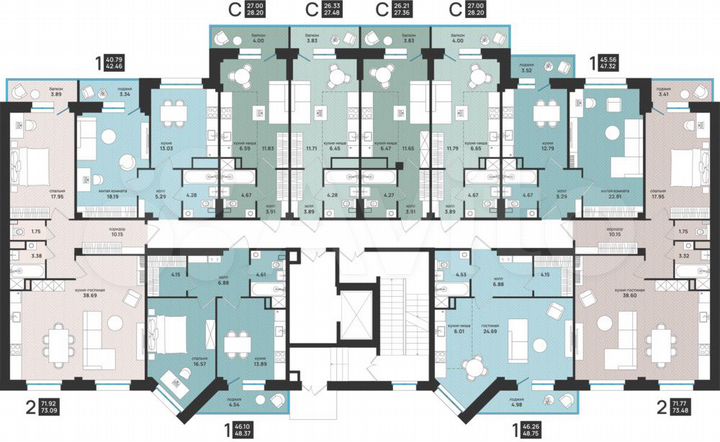 2-к. квартира, 73,1 м², 2/9 эт.