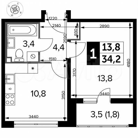 1-к. квартира, 34,2 м², 16/24 эт.