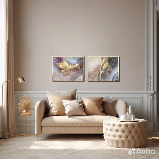 Розовая картина в интерьер с золотом 40х50 чернила