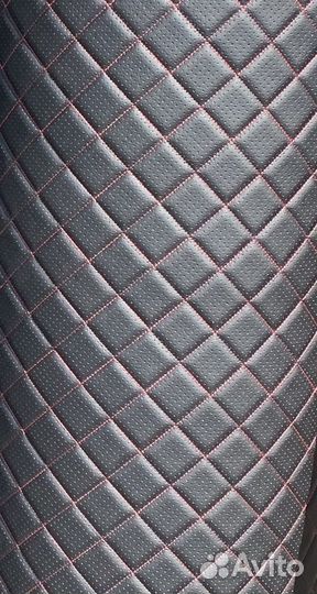 Эко кожа чёрная, ромб клетка красная строчка