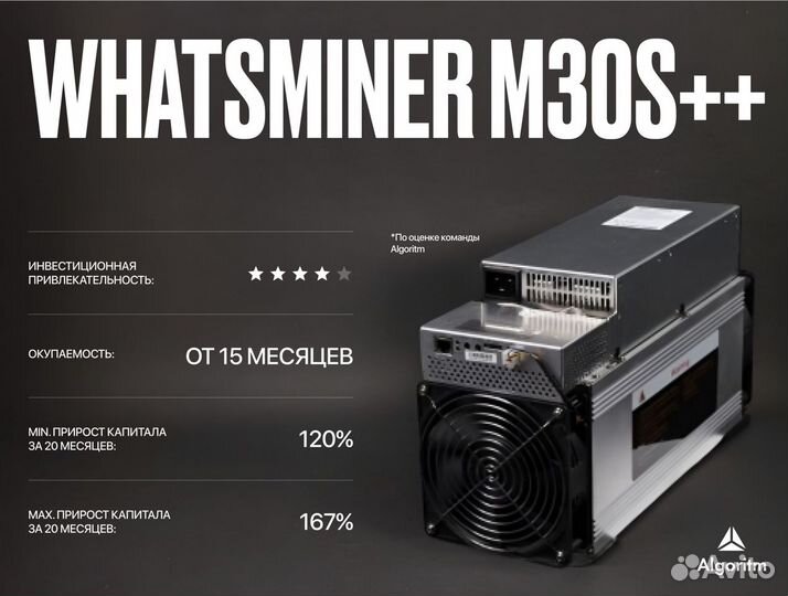 Asic майнер whatsminer M30S++ РФ гтд / 110 тh/S