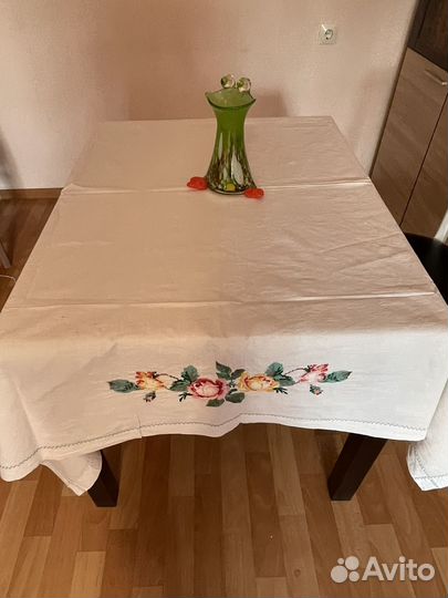 Скатерть льняная СССР с ручной вышивкой