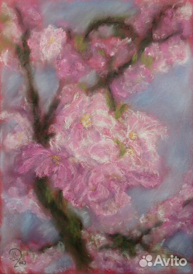 Картина пастелью Цветущая вишня