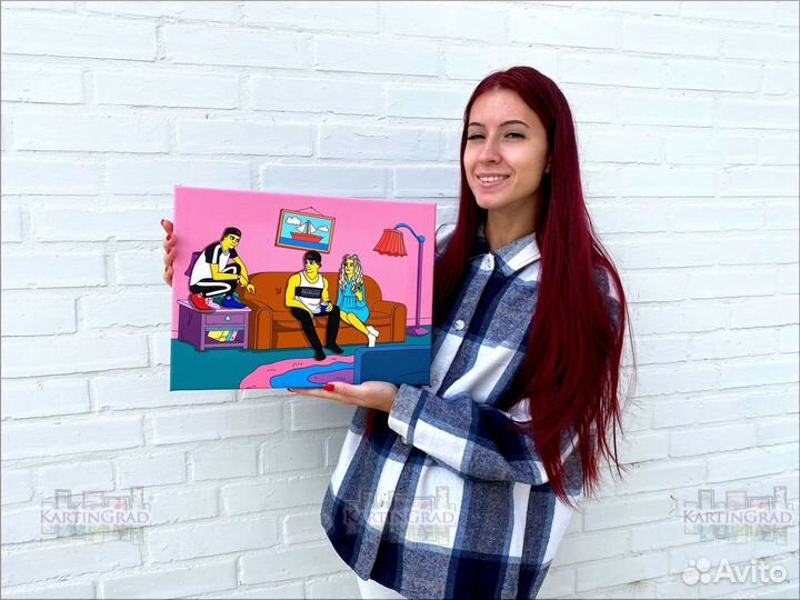 Портрет в стиле Симпсонов, картина на холсте Крд