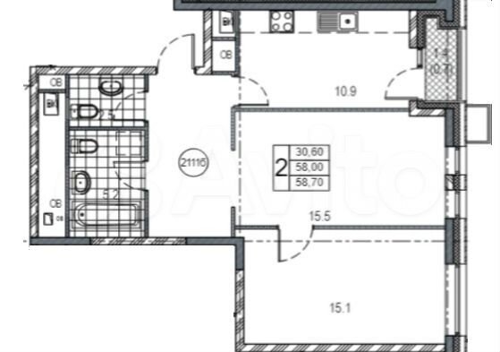 3-к. квартира, 58,7 м², 21/22 эт.