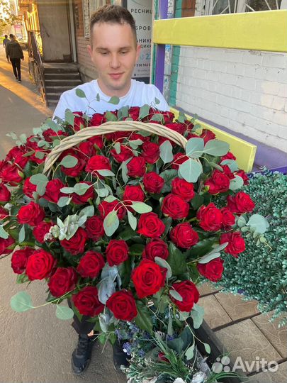 101 роза корзина из роз