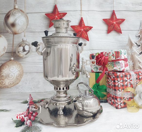 Новый самовар с подносом и чайником. Оригинал