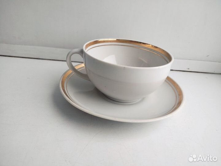 Чайная пара фарфор Рига, позолота, СССР