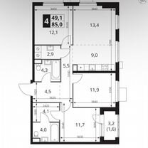 4-к. квартира, 85 м², 8/25 эт.