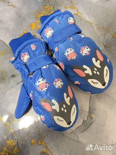 Варежки детские синие