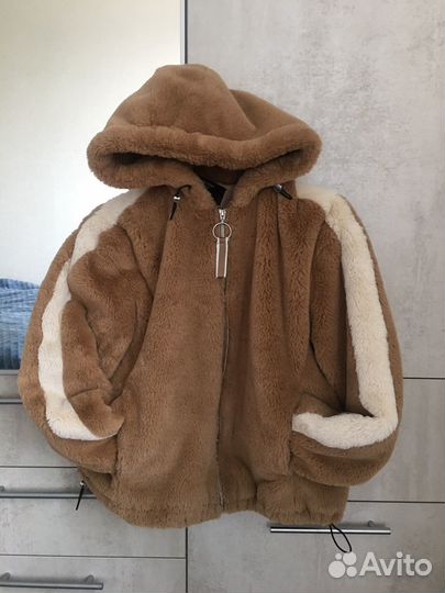 Куртка - бомбер тедди с капюшоном, размер S