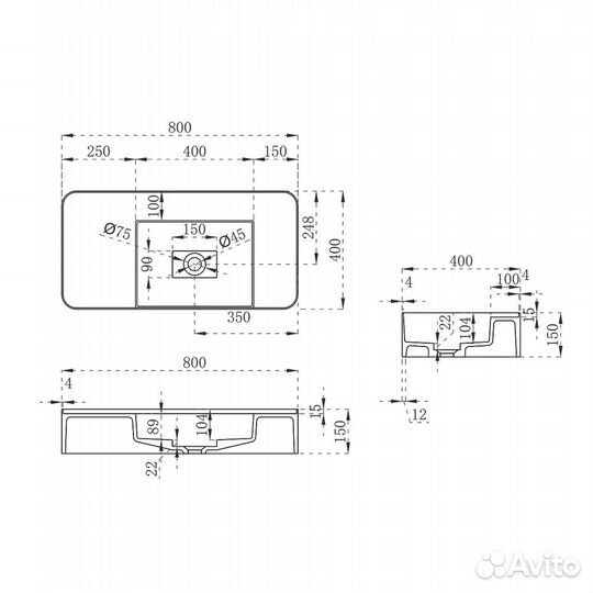 Раковина Solid Surface Vincea VWB-6S480MW, 800*40