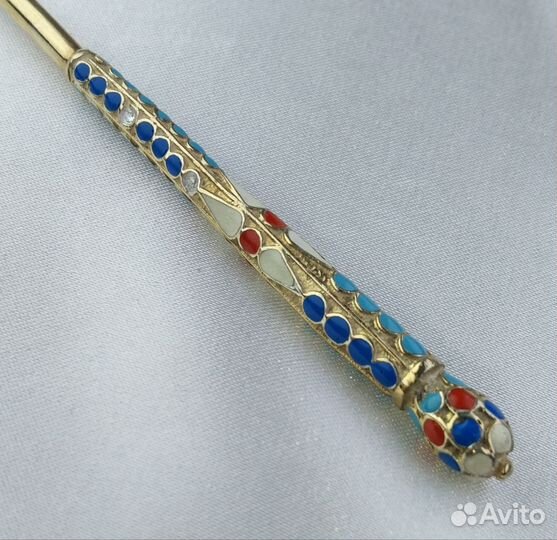 Ложка для мёда,варенья с эмалью 84проба