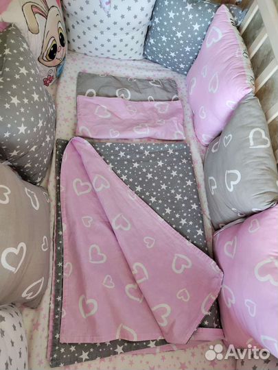 Бортики в кроватку+постельное