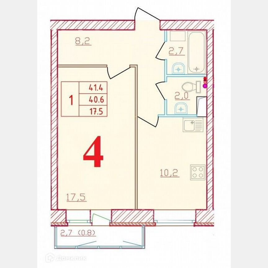 1-к. квартира, 41,4 м², 7/9 эт.
