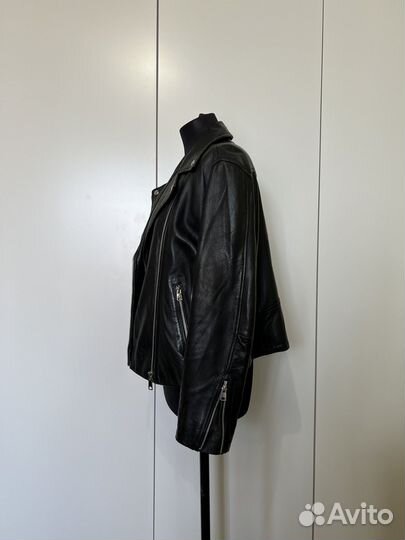 Черная 100% кожаная куртка Mango XL косуха