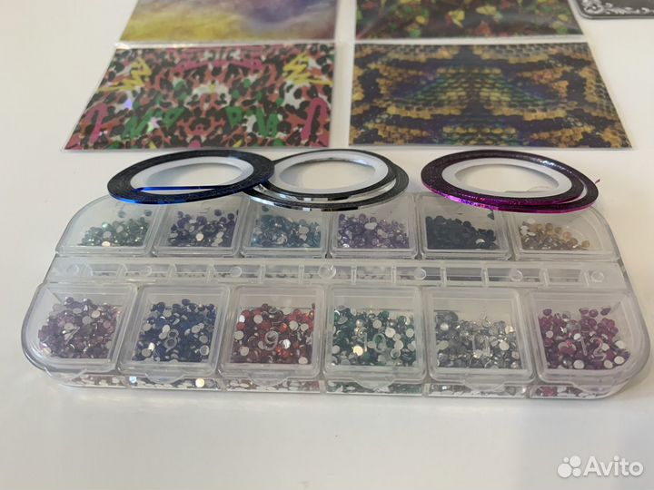 Фольга, стразы, нити, дизайн, бумага для ногтей