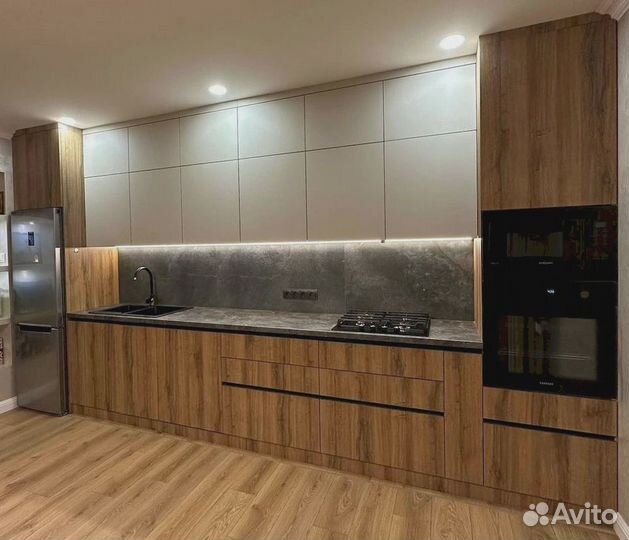 Большая прямая кухня в стиле лофт