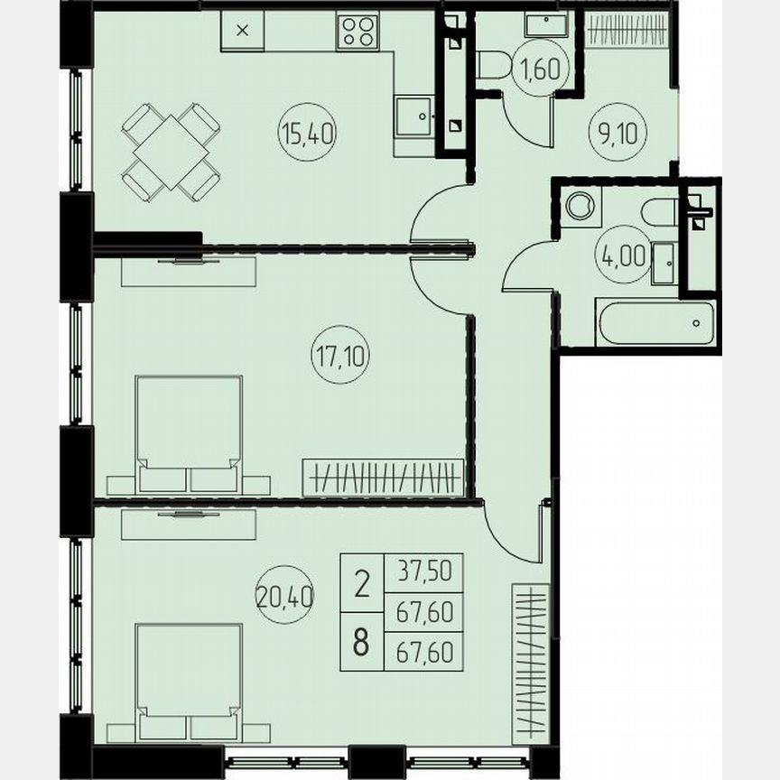 2-к. квартира, 67,6 м², 22/28 эт.