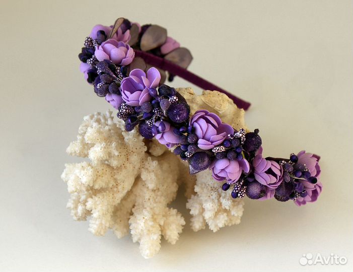 Ободок с цветами ручной работы